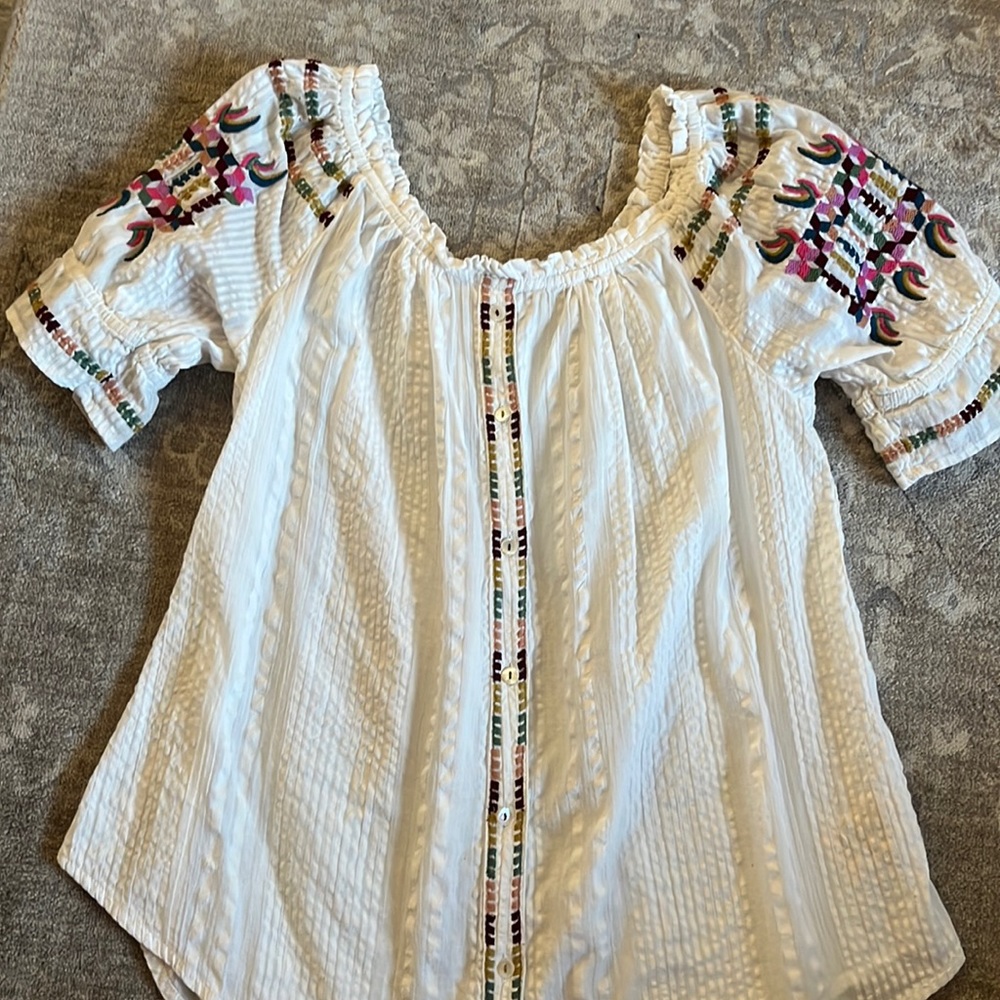 Anthropologie embroidered button front top